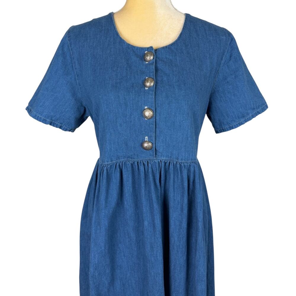 Double D Ranch Denim Maxi Dress XS Boho Western Prairie Cowgirl Rodeo - Picture 3 of 10